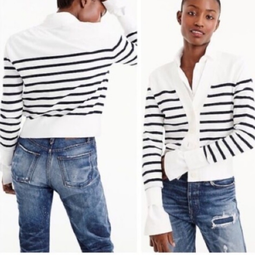 J.Crew Plus Navy/White Button-Down Stripe Cardigan